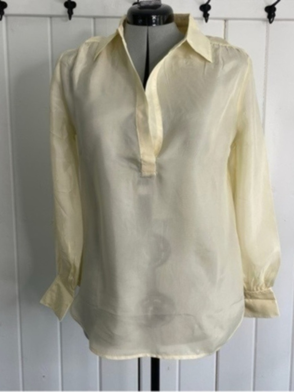 Light Yellow Long-Sleeve V-Neck Blouse